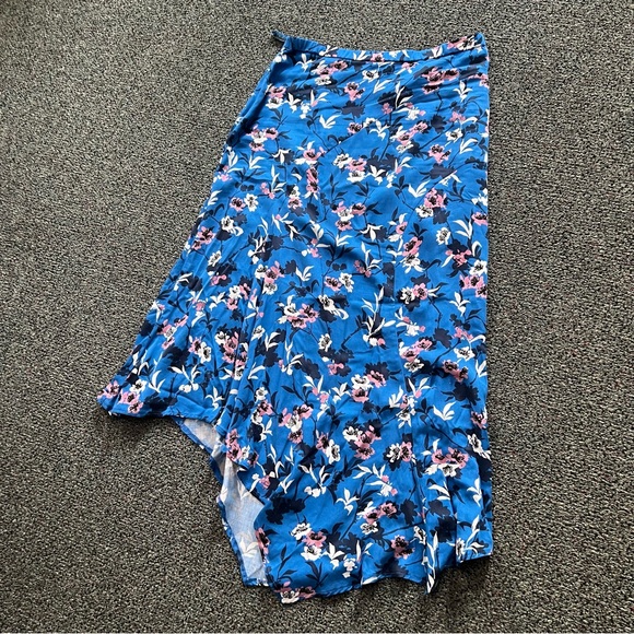 ZARA Cobalt Blue Pastel Pink Floral Handkerchief Asymmetrical Midi Modest Skirt - Picture 13 of 16